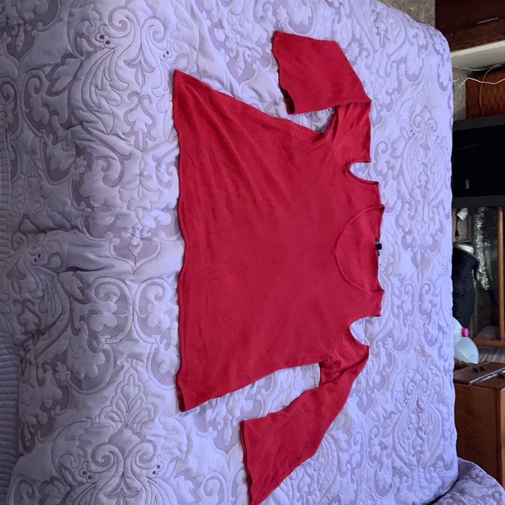 red cold shoulder sweate